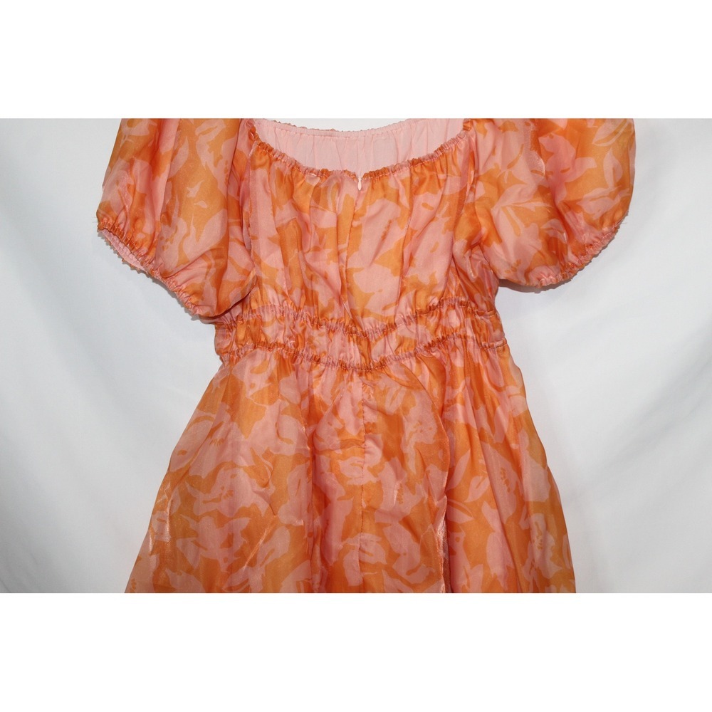 Arula women's dress size XL Sonya orange organza floral mini puff sleeve summer - Picture 11 of 12